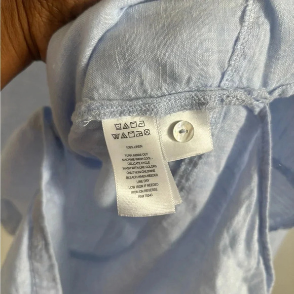 Tahari Shirt Women’s Linen Longline Striped Button Down Tunic Costal minimalist - Picture 4 of 5